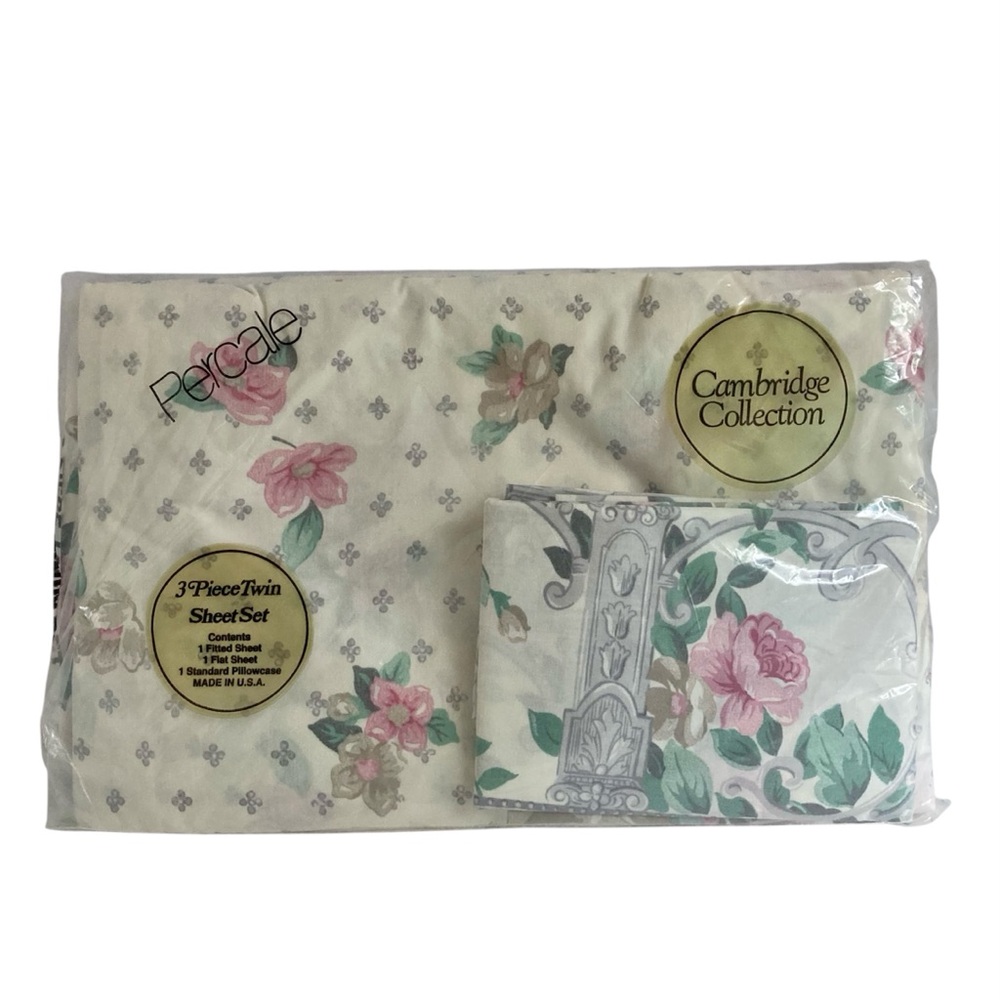 Vintage Cambridge Collection Percale Twin Sheet Set Original Package Cottage